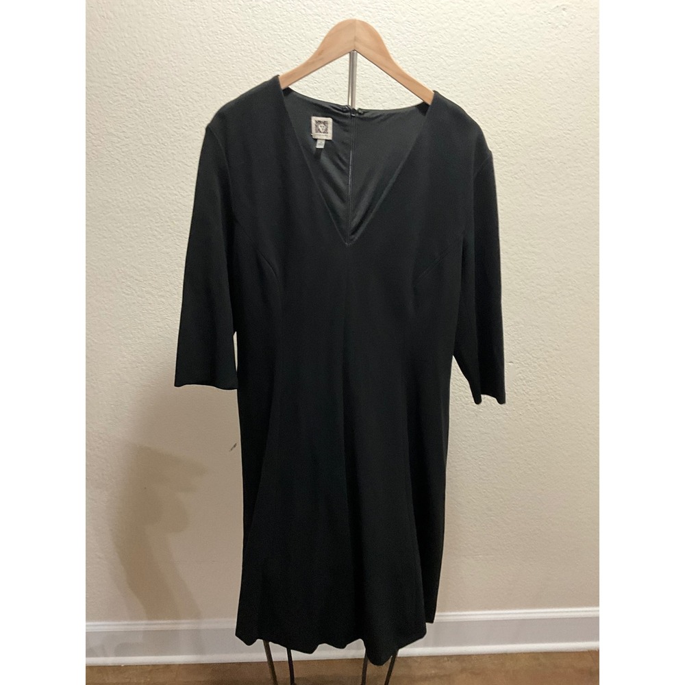 Anne Klein Black V-Neck 3/4 Sleeve Sheath Dress Women Size 16